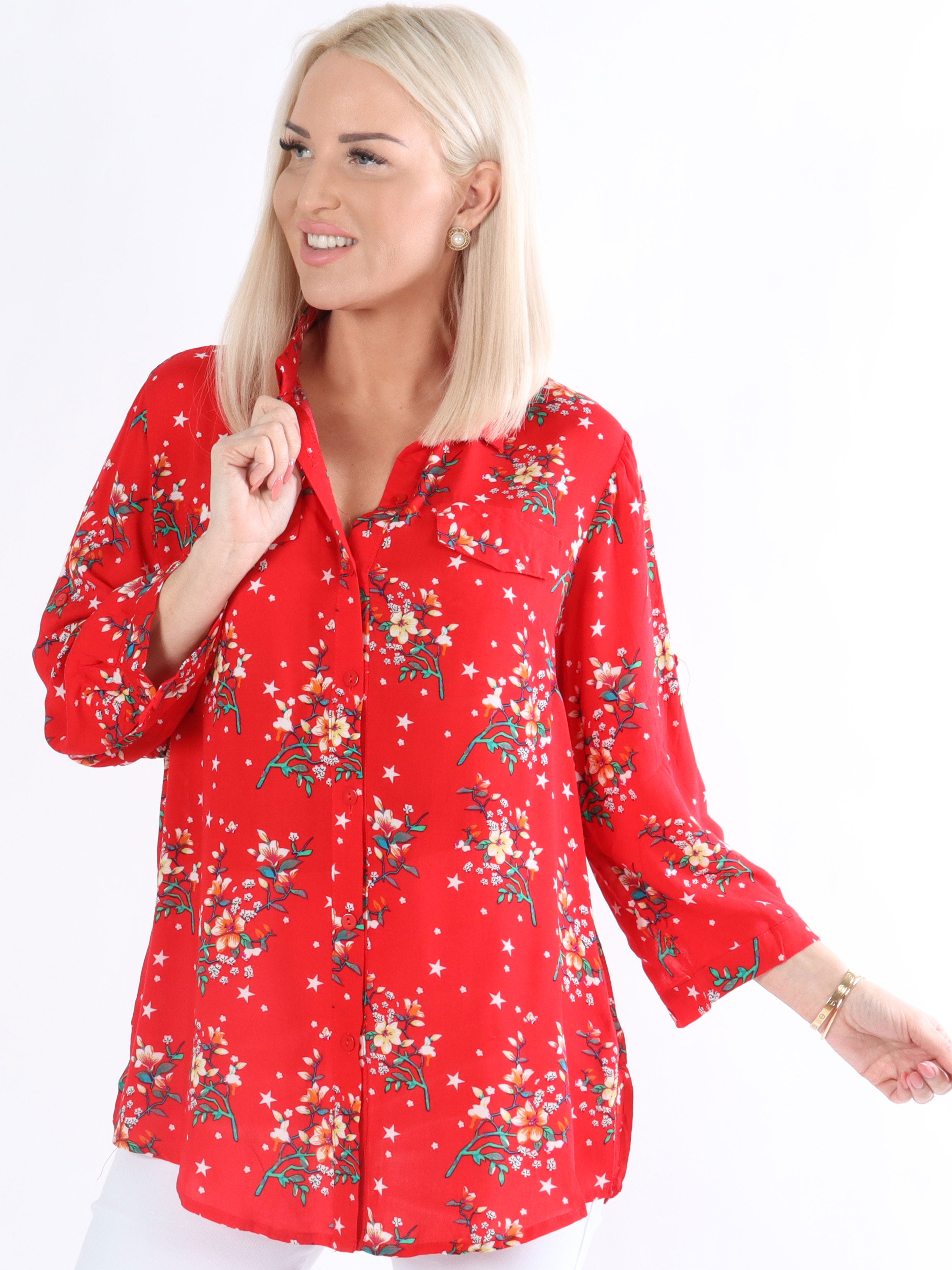 Opal - Sort blomstret skjorte med små stjerner